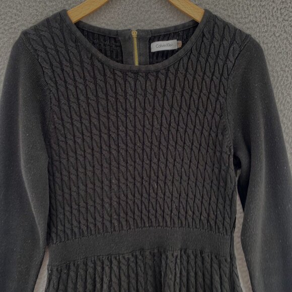 Calvin Klein Dress Womens Large Black Sweater Cable Knit Fit & Flare Long Sleeve - Picture 2 of 10